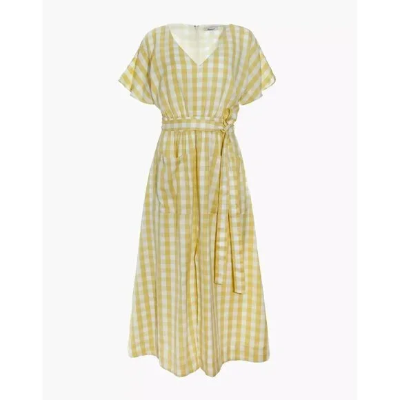 NWT Madewell Dolman-Sleeve Tie-Waist Midi in Pear Gingham Check Apron Dress 00 - Picture 4 of 9